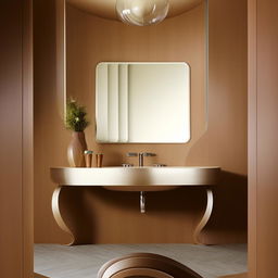 A detailed plan of a vanity with a distinctive curved design, incorporating elegance and sophistication into its layout.