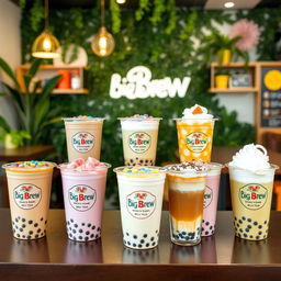 A colorful display of various milk tea flavors available at Big Brew in the Philippines