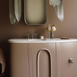 A detailed plan of a vanity with a distinctive curved design, incorporating elegance and sophistication into its layout.