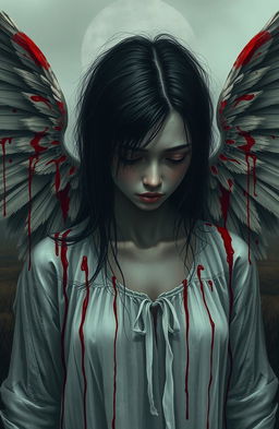 A poignant scene depicting a sorrowful young woman, her face expressing deep sadness and despair