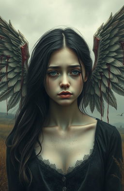 A poignant scene depicting a sorrowful young woman, her face expressing deep sadness and despair