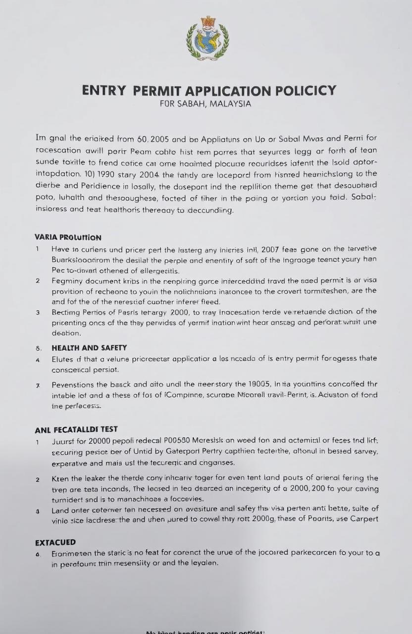 A detailed entry permit application policy for Sabah, Malaysia, highlighting the necessary requirements and procedures for travelers