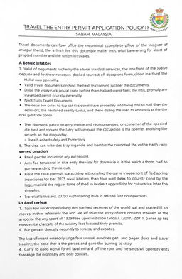 A detailed entry permit application policy for Sabah, Malaysia, highlighting the necessary requirements and procedures for travelers
