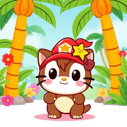 A cute and whimsical character design starring a character inspired by Diddy Kong, reimagined as a Hello Kitty-style figure