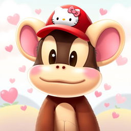 A whimsical character design featuring Diddy Kong with a Hello Kitty filter