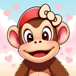 A whimsical character design featuring Diddy Kong with a Hello Kitty filter