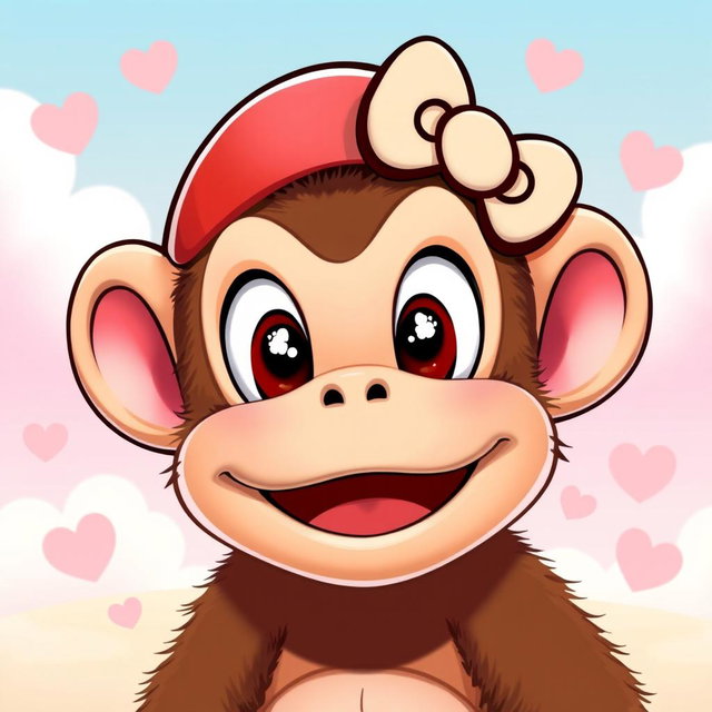 A whimsical character design featuring Diddy Kong with a Hello Kitty filter