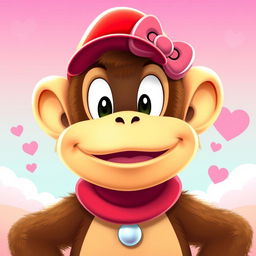 A whimsical character design featuring Diddy Kong with a Hello Kitty filter