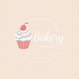 A charming logo design for a bakery specializing in cakes and sweets, featuring a whimsical cupcake illustration with a cherry on top