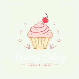 A charming logo design for a bakery specializing in cakes and sweets, featuring a whimsical cupcake illustration with a cherry on top