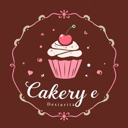 A charming logo design for a bakery specializing in cakes and sweets, featuring a whimsical cupcake illustration with a cherry on top
