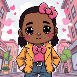 A whimsical and playful illustration of Sean John Combs, also known as Diddy, styled with a Hello Kitty filter