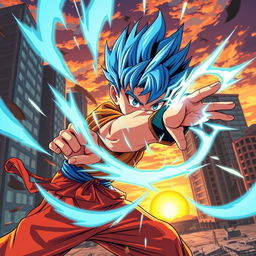 An action-packed scene depicting a young boy engaged in an intense fight, inspired by anime art style