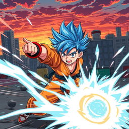 An action-packed scene depicting a young boy engaged in an intense fight, inspired by anime art style