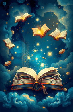 A visually striking and imaginative illustration of the cover of a book, featuring an abstract and mystical background that conveys the theme of knowledge and adventure