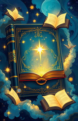 A visually striking and imaginative illustration of the cover of a book, featuring an abstract and mystical background that conveys the theme of knowledge and adventure