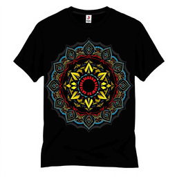 A stylish black T-shirt featuring a bold graphic design