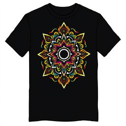 A stylish black T-shirt featuring a bold graphic design