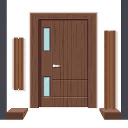 A pixel art representation of a modern wooden door, featuring a sleek and minimalistic design