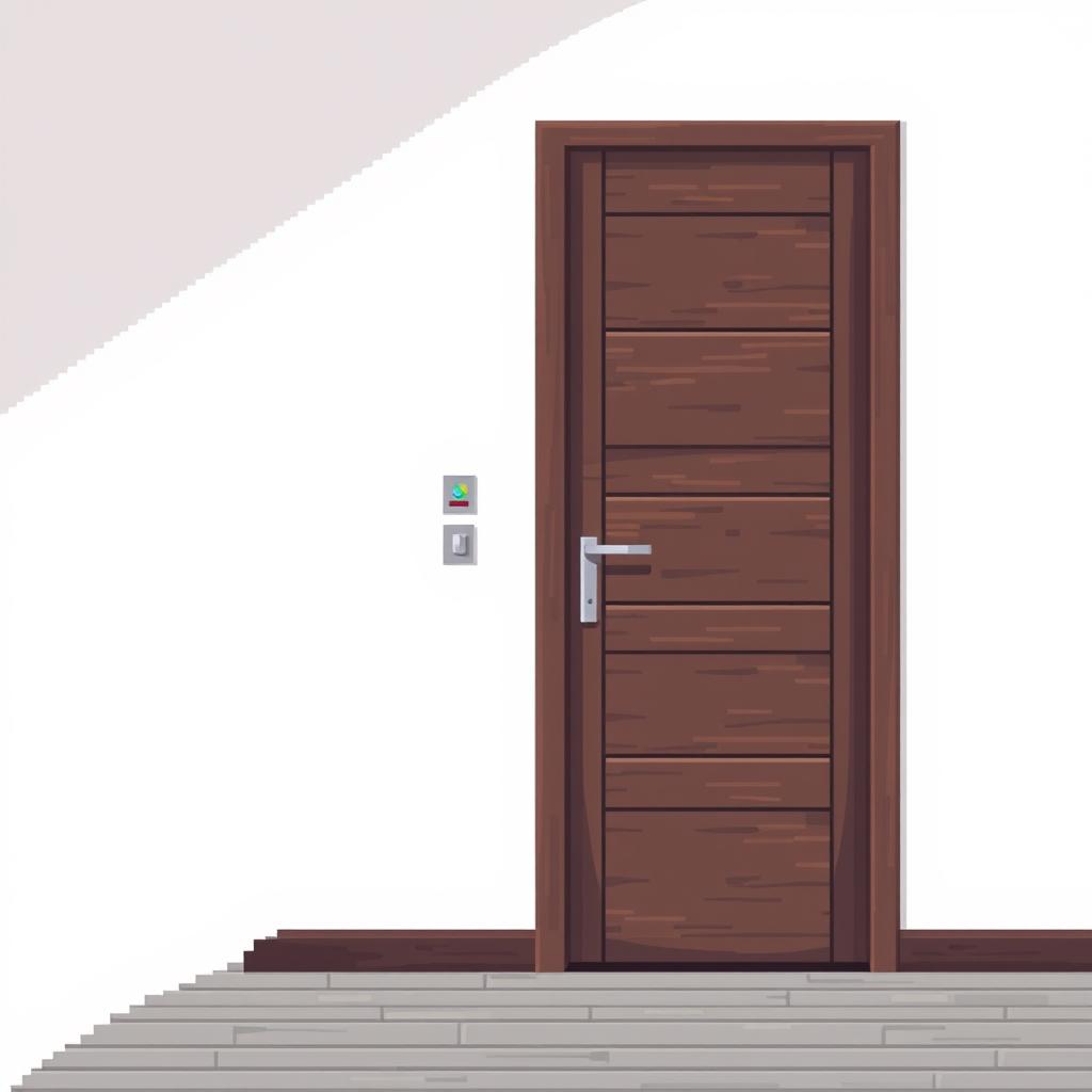 A pixel art representation of a modern wooden door, featuring a sleek and minimalistic design