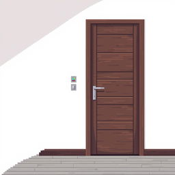 A pixel art representation of a modern wooden door, featuring a sleek and minimalistic design