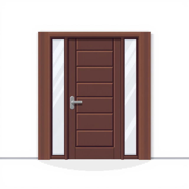 A pixel art representation of a modern wooden door, featuring a sleek and minimalistic design