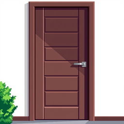 A pixel art illustration of a modern wooden door, featuring a sleek and contemporary design with smooth panels