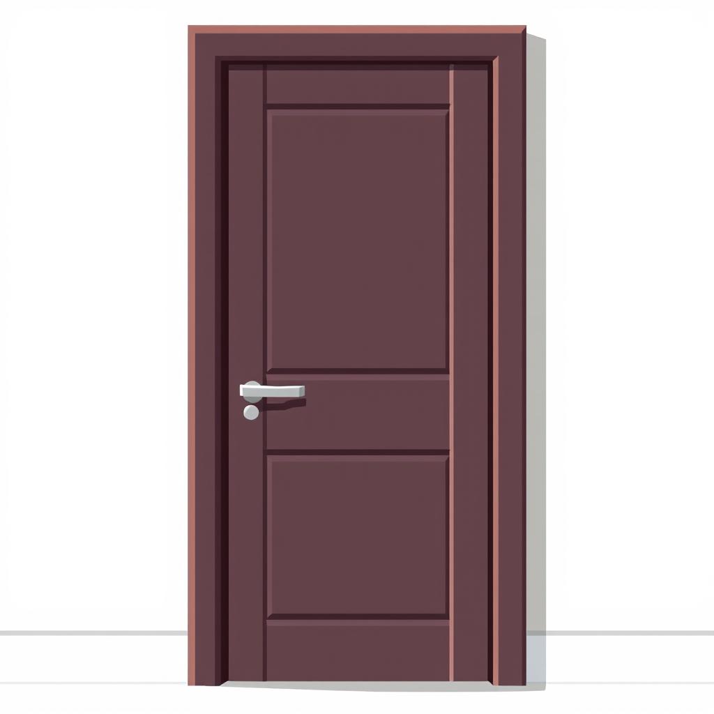 A pixel art illustration of a modern wooden door, featuring a sleek and contemporary design with smooth panels