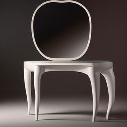 An elegant dressing table design with a curvilinear structure, blending functionality with a stylish aesthetic.