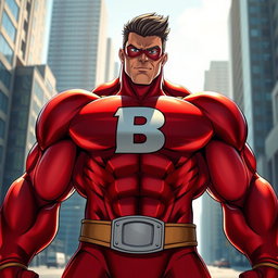 A strong and muscular superhero inspired by All Might from My Hero Academia, featuring an exaggerated physique with broad shoulders and impressive muscles