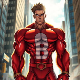 A strong and muscular superhero inspired by All Might from My Hero Academia, featuring an exaggerated physique with broad shoulders and impressive muscles