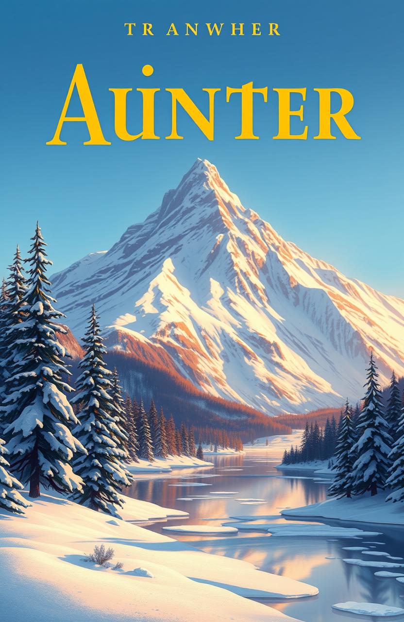 A stunning illustrated book cover featuring a majestic snow-covered mountain, with sharp peaks and a clear blue sky