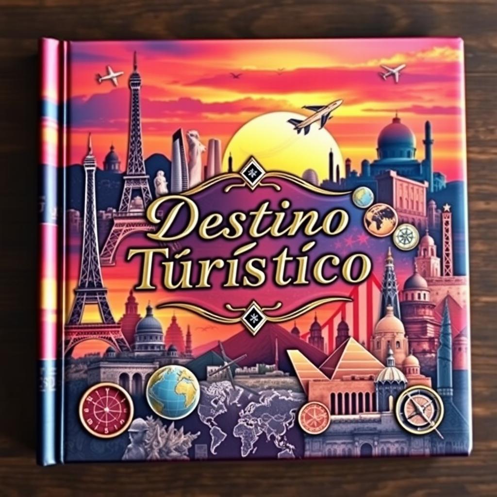 A beautifully designed book cover for a travel-themed book titled "Destino Turístico"