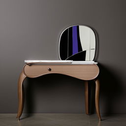 An elegant dressing table design with a curvilinear structure, blending functionality with a stylish aesthetic.