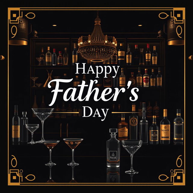 A luxurious Father's Day greeting card featuring an elegant bartending theme