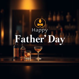 A luxurious Father's Day greeting card design featuring a stylish bartending scene