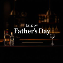 A luxurious Father's Day greeting card design featuring a stylish bartending scene