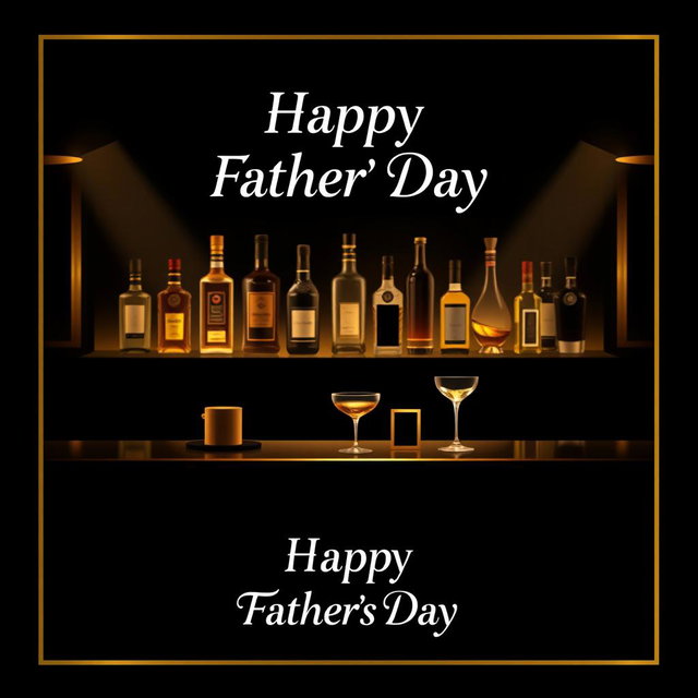 A luxurious Father's Day greeting card design featuring a stylish bartending scene