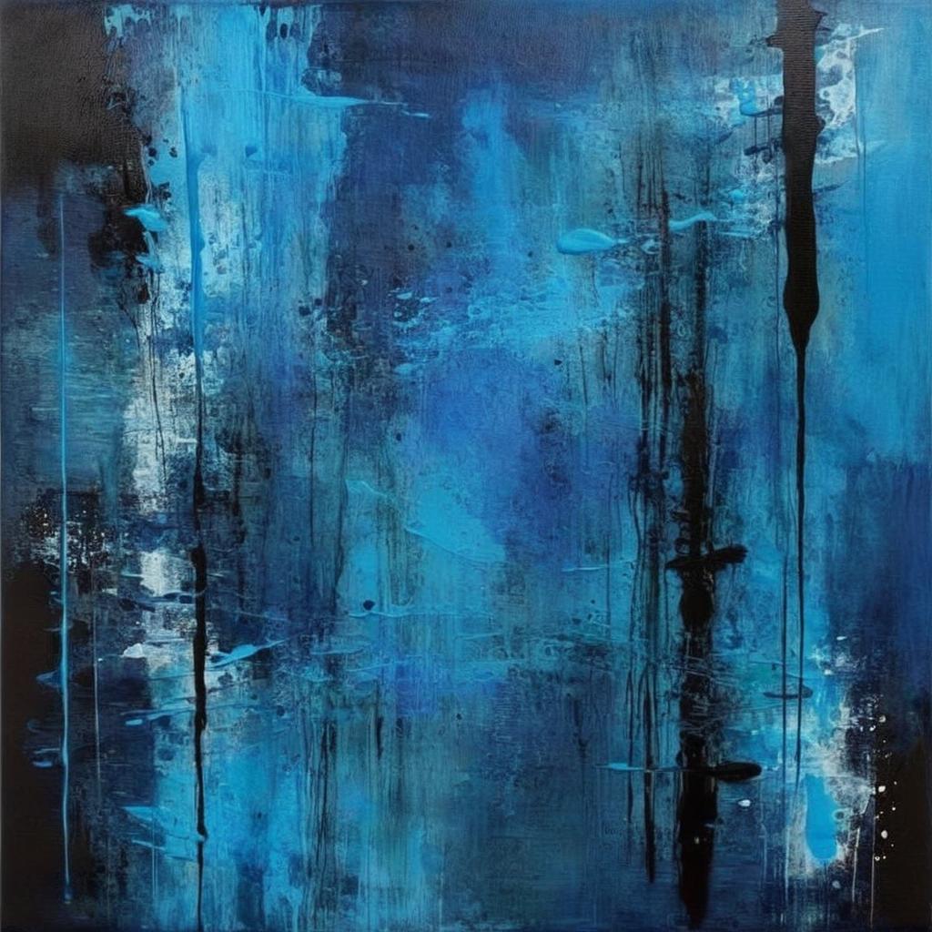 Pintura abstracta azul con negro
