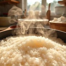 A close-up view of melting sugar in a bright kitchen setting, with sugar granules visibly transitioning to a glossy syrup