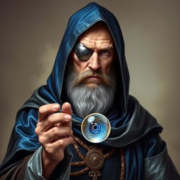 A full body portrait of a human wizard, exuding a stoic and knowledgeable presence