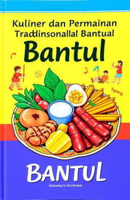 A vibrant cover for a module showcasing the culinary delights and traditional games of Bantul, Indonesia