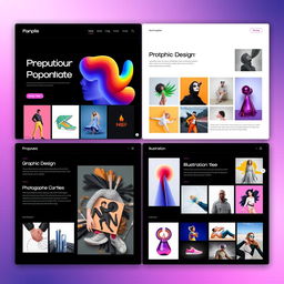 A stylish and modern portfolio design showcasing a variety of creative works
