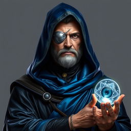 A full body image of a human figure exuding a stoic and knowledgeable aura