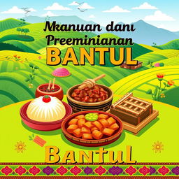 A colorful and engaging cover design for a module about traditional food and games in Bantul