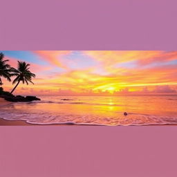 A vibrant and engaging Facebook cover photo featuring a breathtaking sunset over a tranquil beach