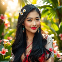 A beautiful Thai woman with charming features and traditional attire