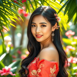A beautiful Thai woman with charming features and traditional attire
