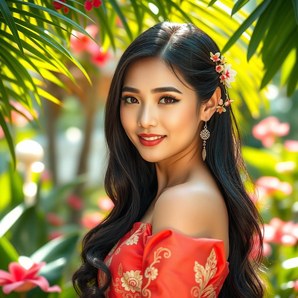 A beautiful Thai woman with charming features and traditional attire