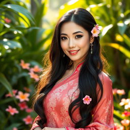 A beautiful Thai woman with charming features and traditional attire